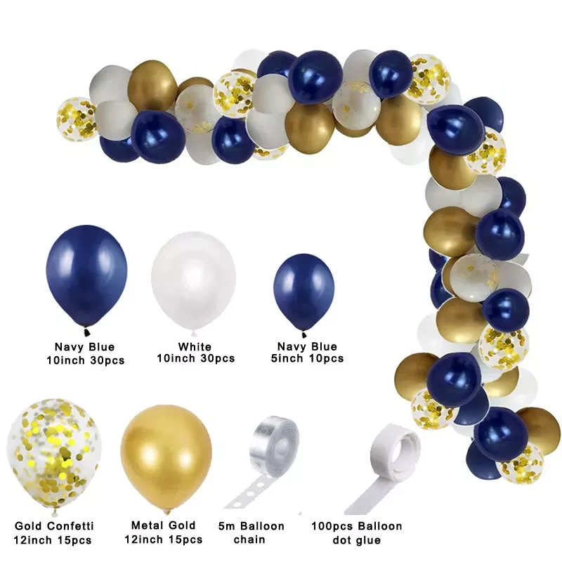 Navy Blue Gold Metallic Balloon Arch Kit Confetti Boy Party Decoration Arche Ballon Anniverssaire Birthday Decor