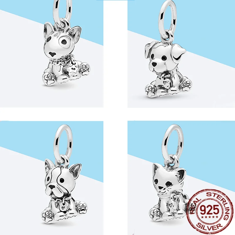 

2021Trend New 4 Styles 925 Sterling Silver Cute Dog Pendant Bead Suitable For Original Bracelet Charm DIY Jewelry Mode Making