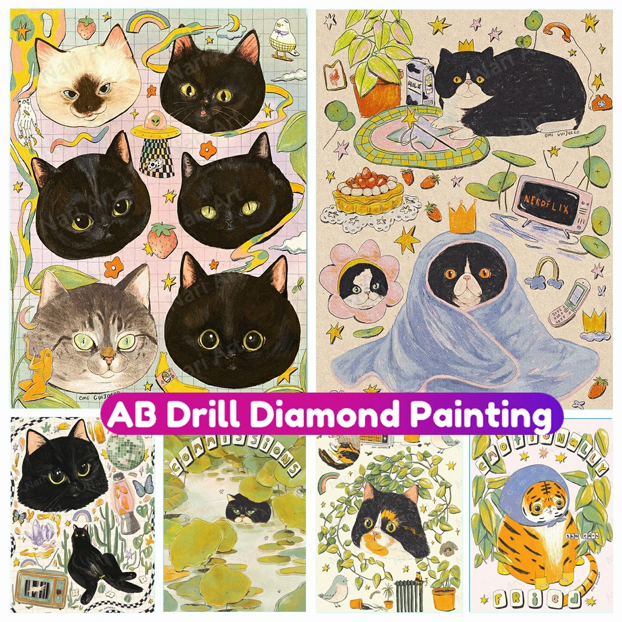 

Набор для алмазной вышивки 5D «сделай сам», смешная картина с изображением черной кошки, квадратная Круглая Мозаика, бриллиантовая вышивка к...