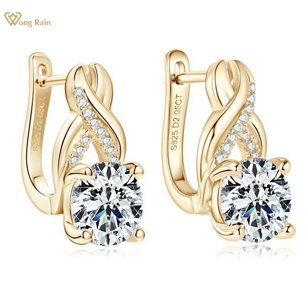 Wong Rain 18K позолоченные фотообои серебряные VVS1 3EX 8 мм 2CT круглые бриллиантовые