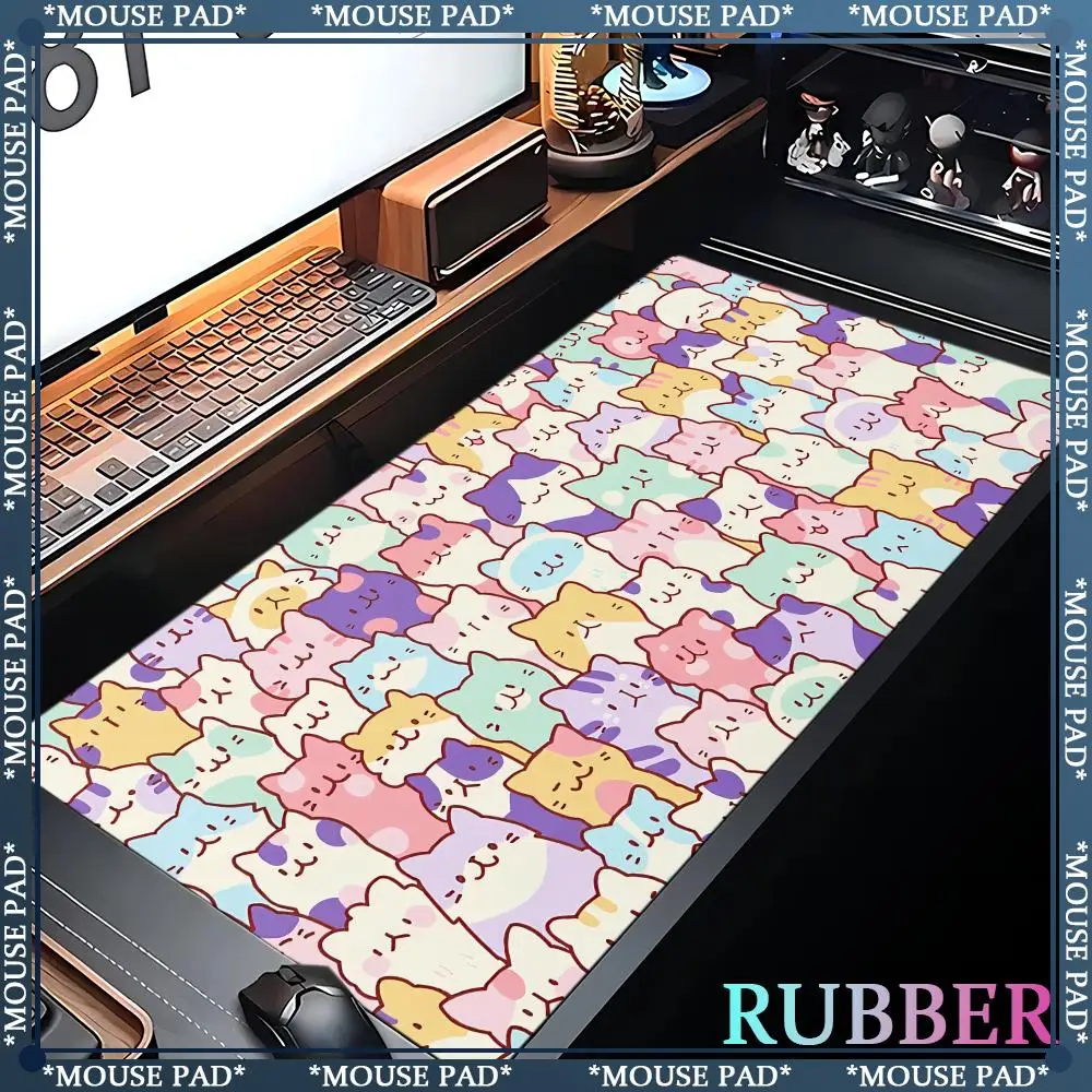 Большой многоцветный коврик для мыши Kawaii cat XXL черный и белый клавиатуры коврика