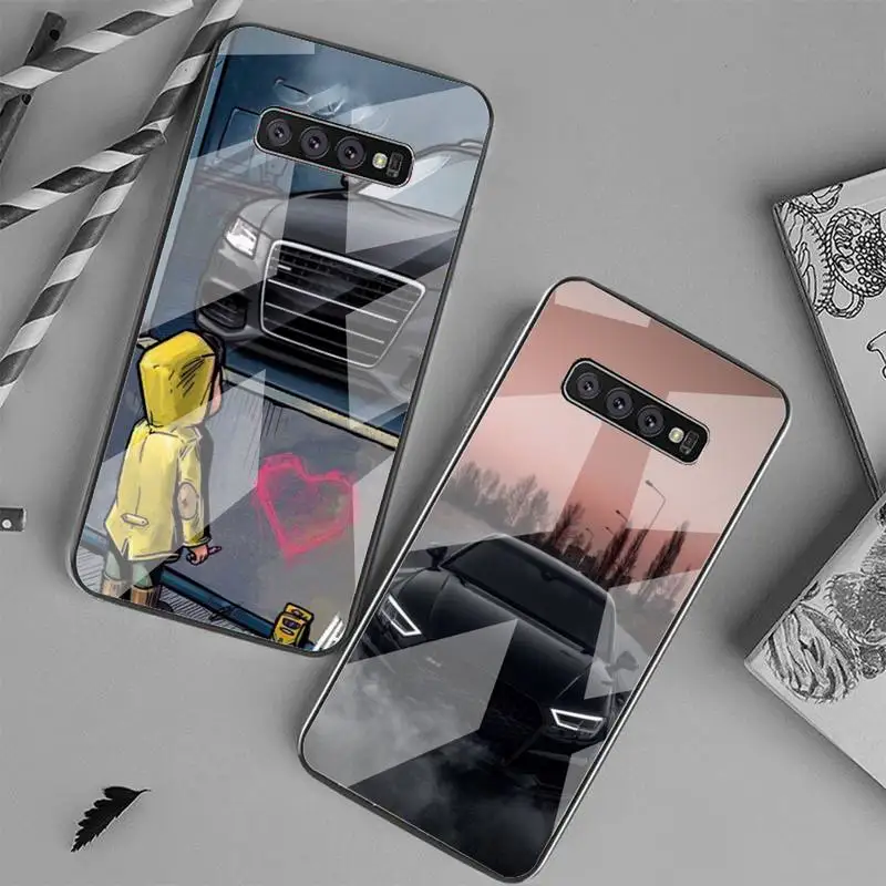 

Luxury A-Audi RS Sport Car Popular Phone Case Phone Case Tempered Glass For Samsung S20 Ultra S8 S9 S10 Note 9 10 Pro Plus Cover