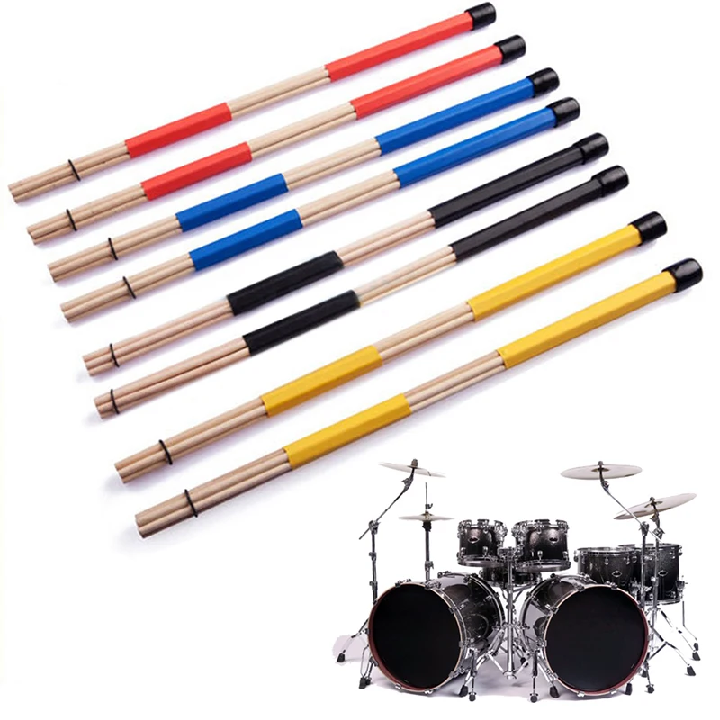 

1 pair Professional Bamboo Country Jazz Ballad Percussion Drum Brushes Bundle Drum Sticks with Rubber Handle 40cm 5 Colors