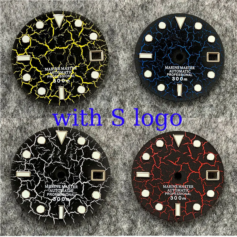 S Watch Dial Accessories Japan C3 Cracked Dial 28.5mm for NH35 NH36 Automatic Movement Green Luminous Men Watch Accessories