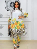 2 piece set plus size clothes women dashiki african 2022 summer chiffon print tops pants trousers suits ankara party outfits
