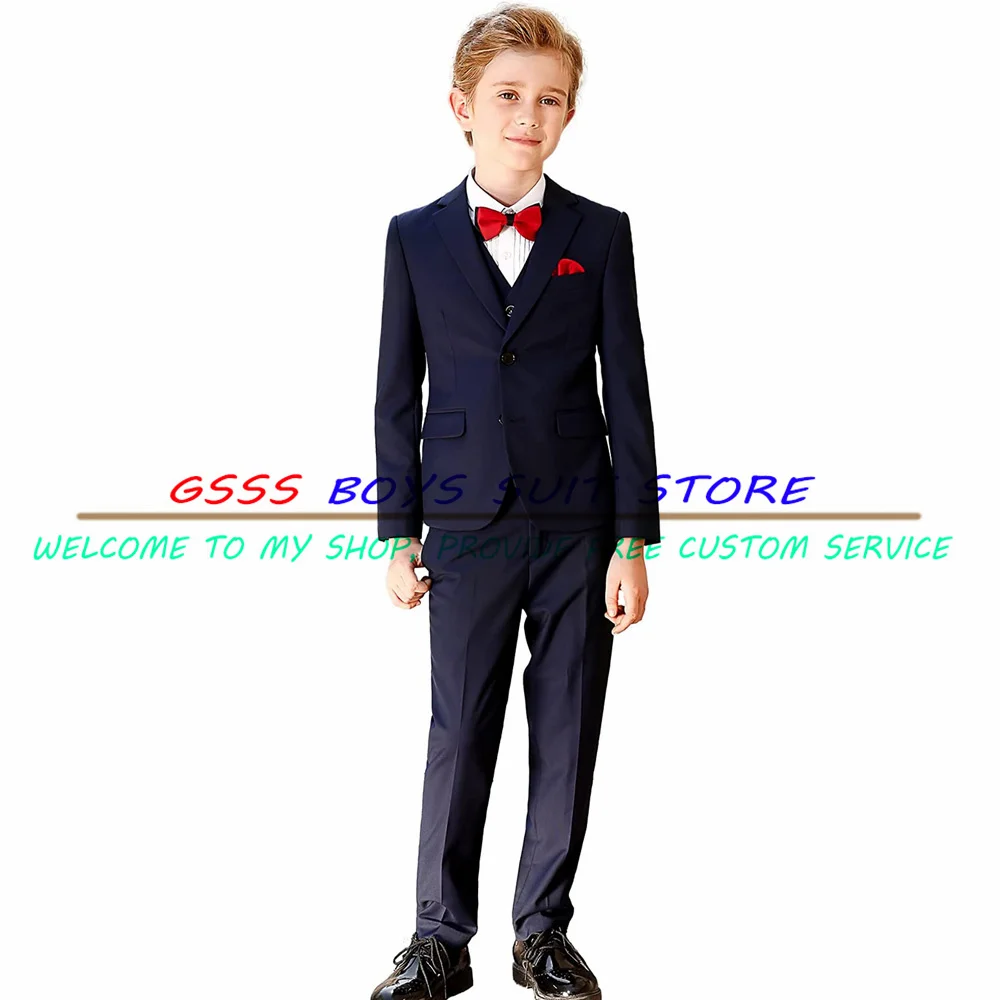 Enlarge Boys Suits Slim Fit Blazer Pants Vest Three Piece Formal Wedding Tuxedo Custom Jacket School Uniform roupa infantil pra menino