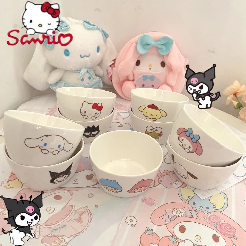 

Sanrio Hello Kitty Cinnamoroll Cartoon Ceramic Rice Bowl My Melody Pachacco Cute Kids High Temperature Resistant Breakfast Bowl