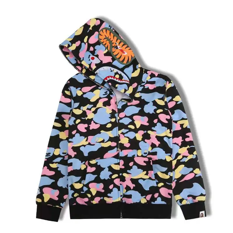 Новинка 2022 года куртка с капюшоном Bape Shark на молнии для пар повседневная в стиле