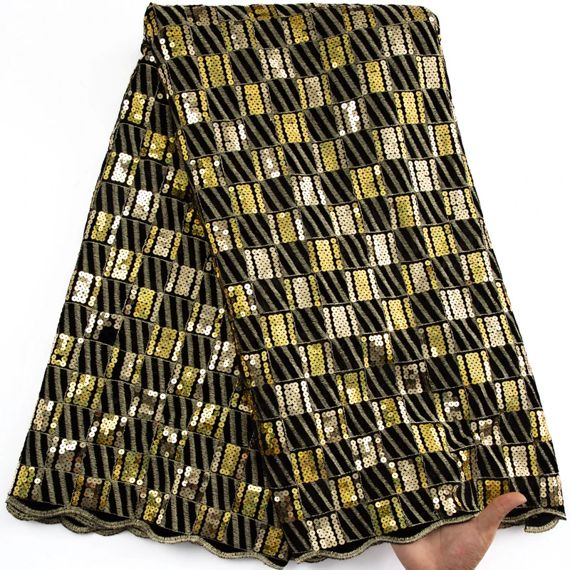 Кружевная африканская бархатная кружевная ткань SJD с блестками