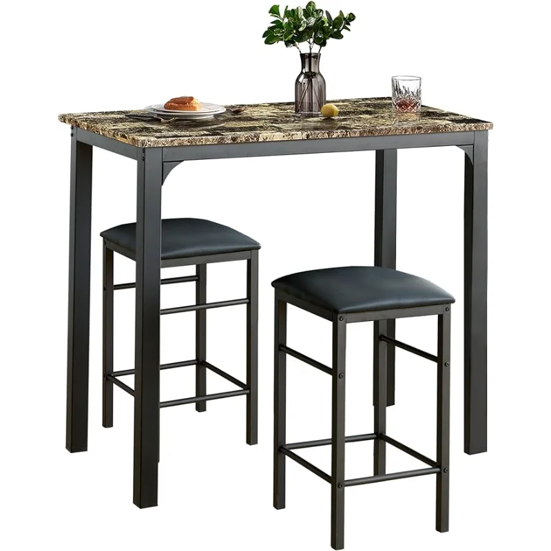 

3 шт., высокий стол для завтрака с 2 барными табуретками, обеденный набор для 2, темно-коричневый