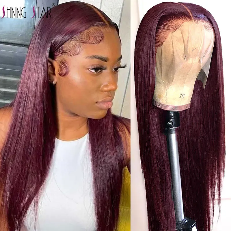Burgundy Lace Front Wigs 13X4 Colored 99J Red Lace Front Human Hair Wig Pre Plucked Human Hair Lace Frontal Wigs Peruvian Hair