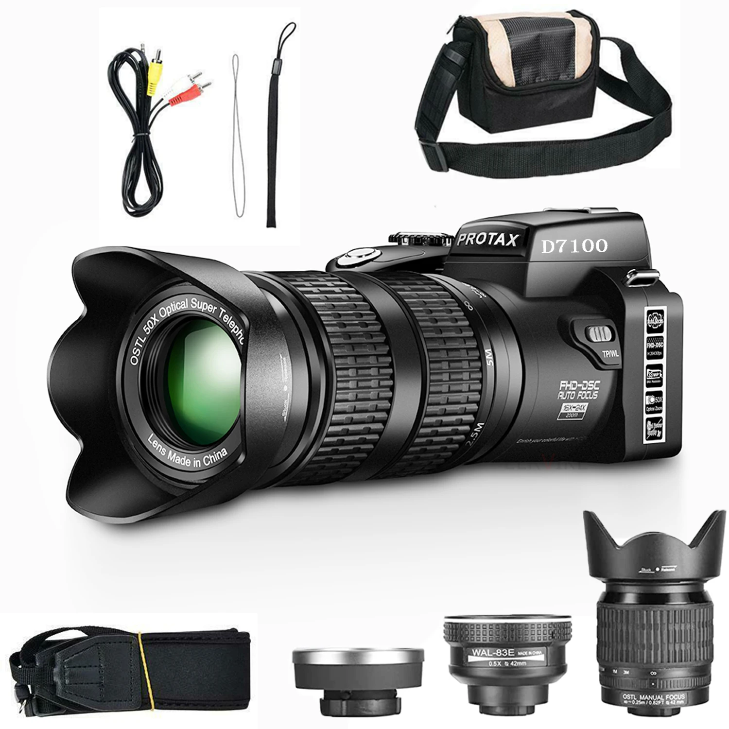 

VENIBORY HD Digital Camera PROTAX D7100 33Million Pixel Auto Professional SLR Video Camera 24X Optical Zoom Three Lens