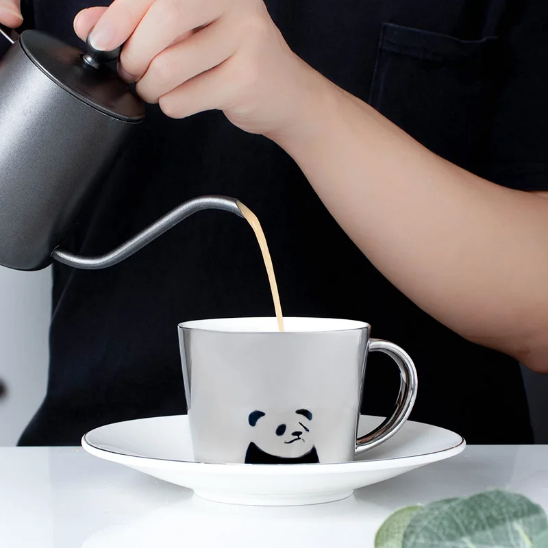 

Panda Reflection Cup Ceramic Reflect Mirror Coffee Mugs With Saucer Breakfast Tea Water Bottle 90ml/220ml Christmas Gift