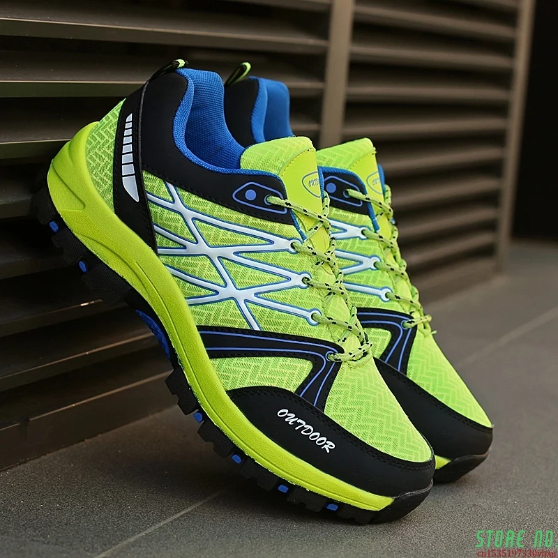 

Summer Green Men Hiking Shoes Outdoor Non-slip Low Men Sport Sneakers For Trekking Climbing Breathable Mesh Walking Trainers Men