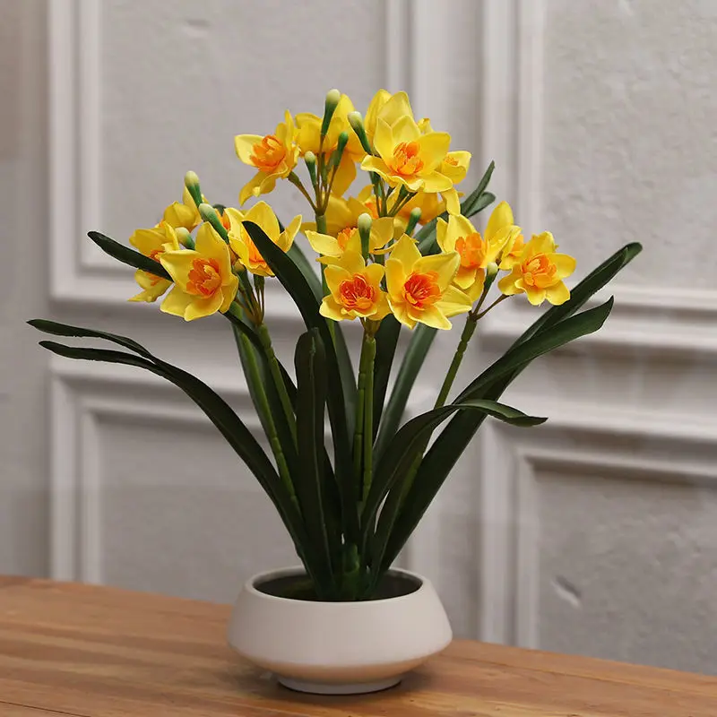 

Modern Simulation Daffodil Ceramic Vase Flower Arrangement Set Home Dining Table Accessories Crafts Hotel Club Furnishing Decor