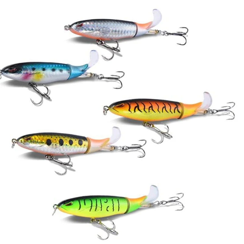

5 Pcs Topwater Fishing Lure Fishing Hook Rotating Tail Fishing Tackle Bait For Freshwater Saltwater Carp Bass Pike,Etc