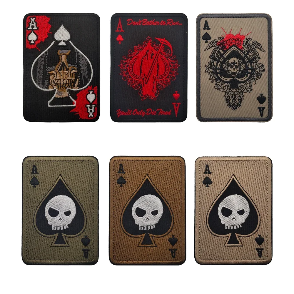 Вышивка Покер Пики Череп Эдвард Тактическая Ткань Vking Узор Игральная Карта