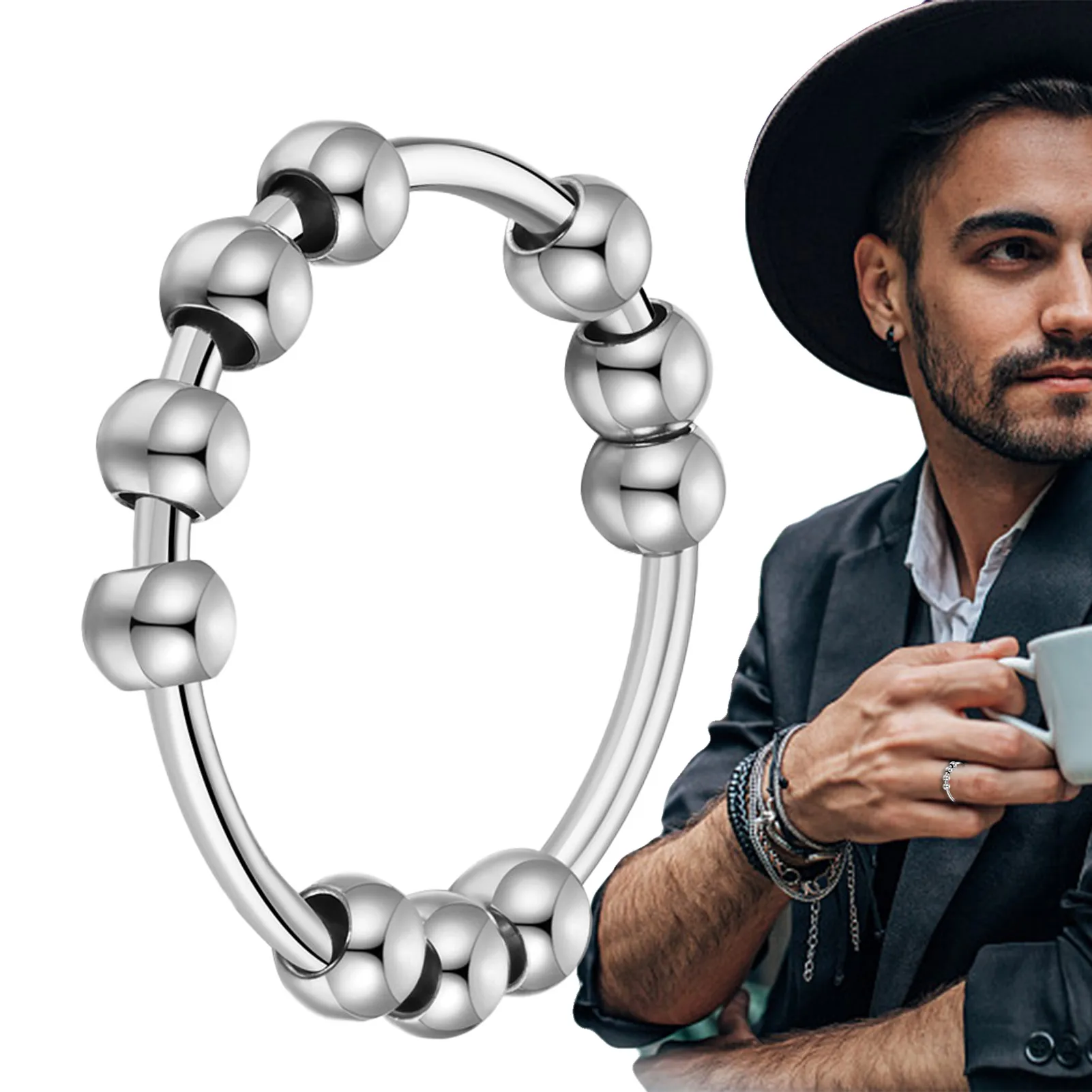 

Rotate Freely Anti-stress Anxiety Ring Men Women Stainless Steel DIY Beads Spinner Ring Simple Jewelry Gift