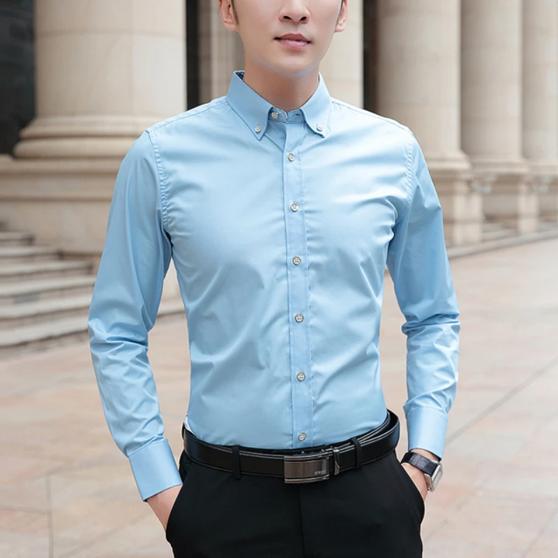 

2023 Men's Dress Shirt Long Sleeve Shirt High Quality Regular Fit Male Social Wedding Shirt Men Plus Size M-5XL