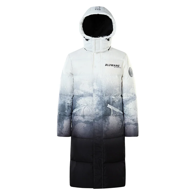 

Fashion Brand Korea Men's Coat Long Style Hooded 90% White Duck Down Coats Couple Thicken Warm Winter Jacket Clothing