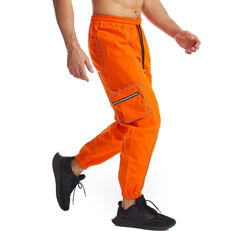 

High Quality Mens Overalls with Zipper Large Pockets Reflective Clip Strip Casual Trousers Sweatpants Cargo Pants Men