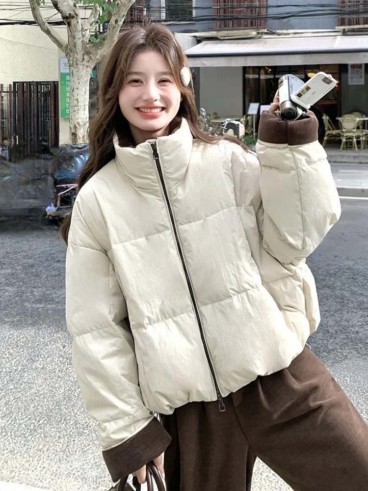 Creamy-white Corduroy Patchwork Short Down jacket Women Winter 2024 Korean Series Super Nice Thickened down Coat Outerwear