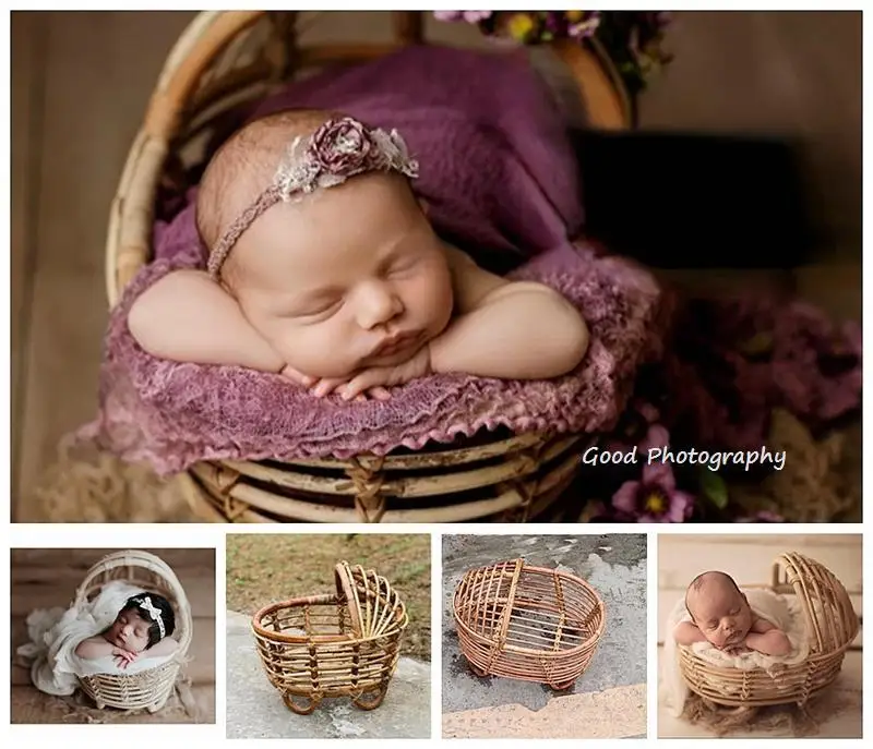 Baby photography rattan hand-woven bed newborn photography container props studio children crib