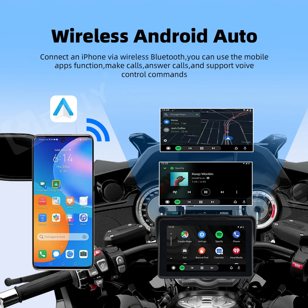 EKIY 7-дюймовый портативный мотоцикл CarPlay навигация беспроводной Android авто двойной