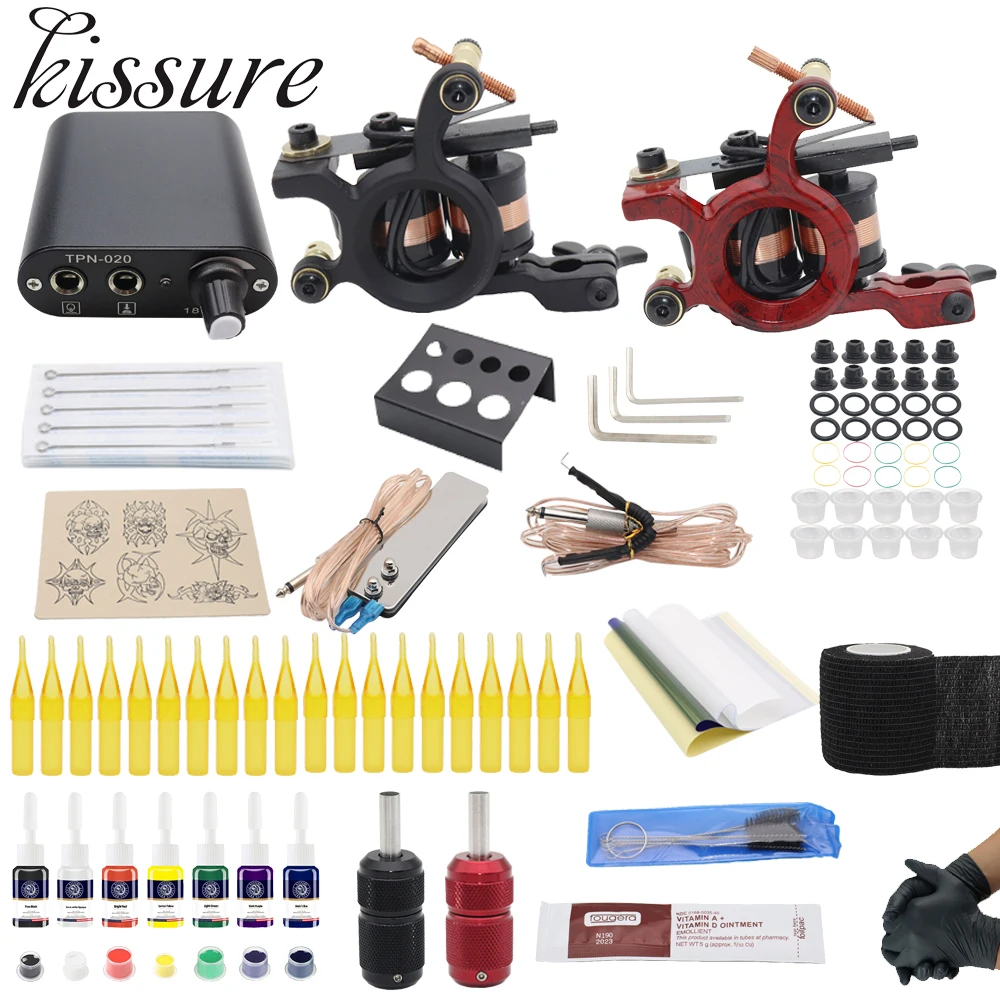 Kissure tattoo coil machine set tattoo power grip tattoo ink kit  Body Art Tools Tattoo Permanent tattoo sets Makeup kit