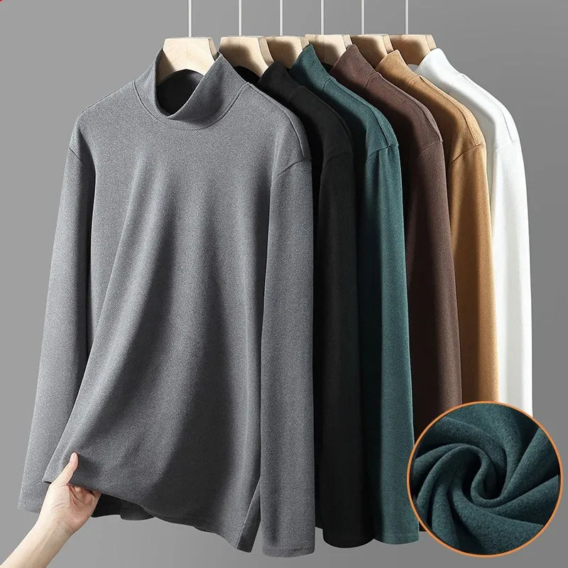 

Men T-shirt Long Sleeve 2022 Autumn Winter Keep Warm Tees Solid Color Bottoming Shirt Half Turtleneck Male Casual Tops Pollovers