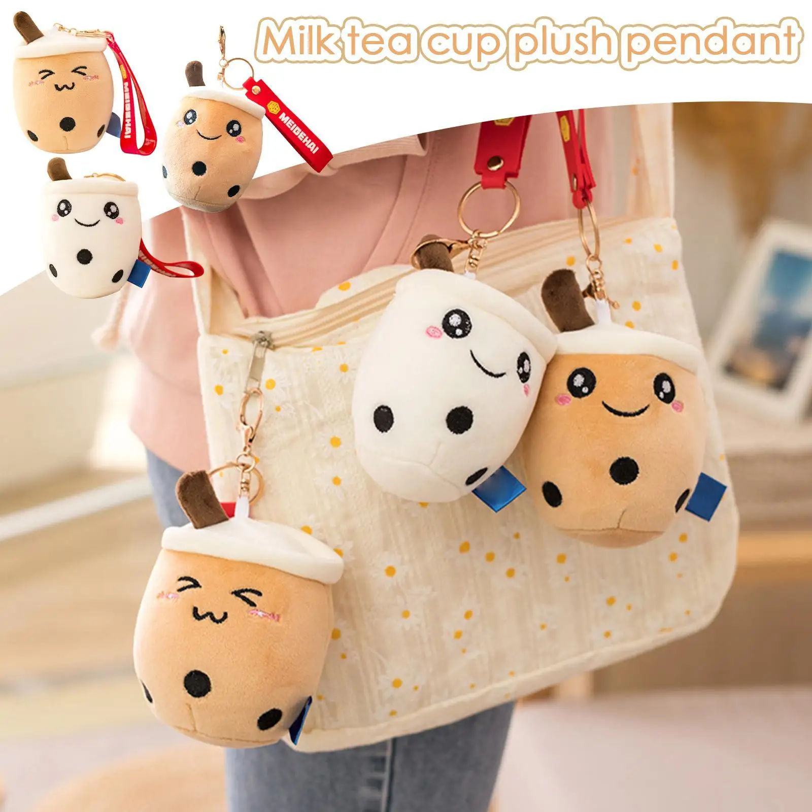 

Children Milk Tea Cup Pendant Plush Toys Backpack Chain Gift Bag Soft Plush Stuffed Cartoon 10cm Chain Kid B2b7