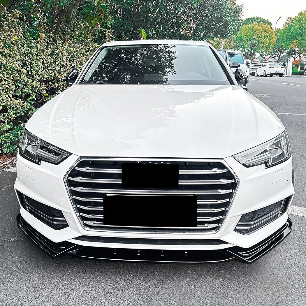 Фото Спойлер-сплиттер переднего бампера для Audi A4 B9 Sline 2017-2019, карбон, глянцевый черный, простая установка, внешние аксессуары №3