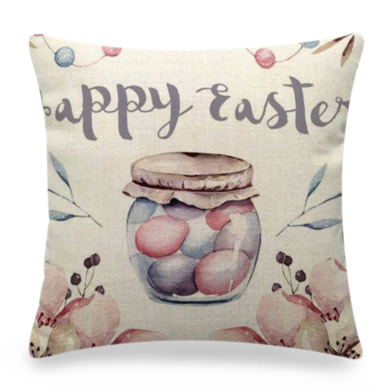 

Easter Decor Pillow Covers Cartoon Bunny Eggs Printed Cushion Cover Spring Holiday Party Decorative Pillowcase for Couch