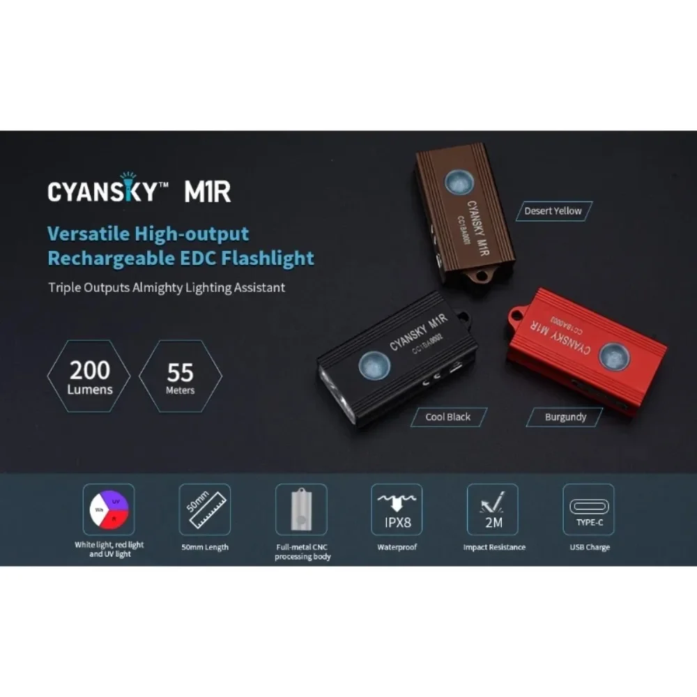 Фото CYANSKY M1R 200 люмен Многофункциональный светодиодный брелок-фонарик 55 м Перезаряжаемый мини-светильник Многоцелевой мини-светодиодный фонарик №5