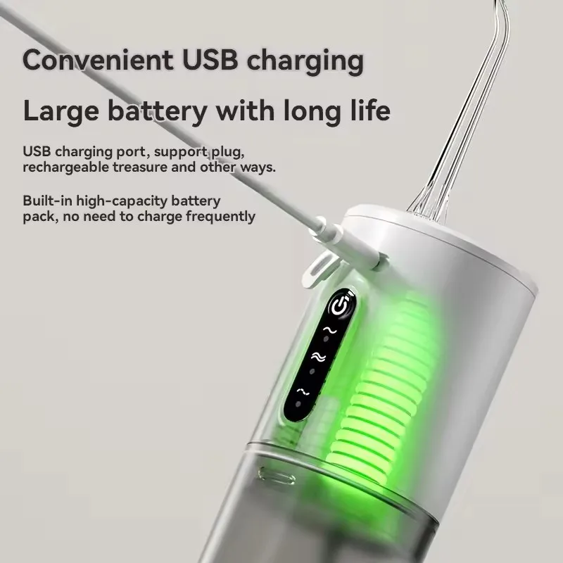 Фото Водяная нить, USB перезаряжаемый ирригатор для полости рта, 280 мл, электрическая чистка зубов, 3 режима, водонепроницаемый ирригатор, портативный резервуар для воды, чистка №5