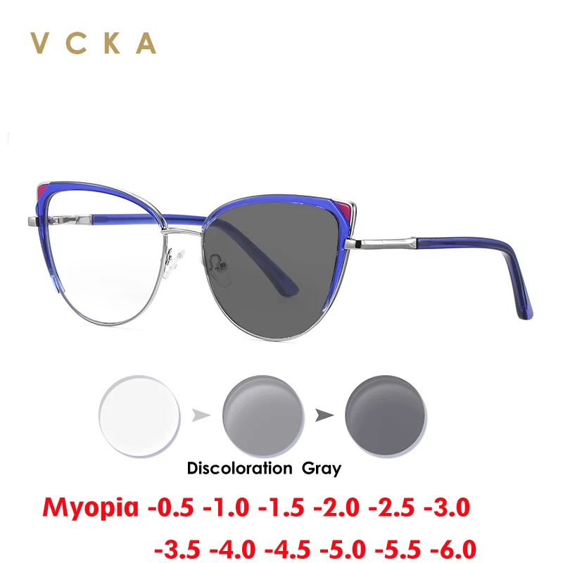 VCKA Women Butterfly Fashion Anti-blue Light Myopia Optics Glasses Frame Duotone Metal Custom Prescription Eyewear -0.50 TO -10