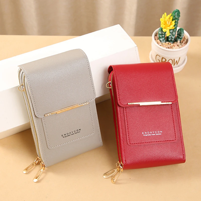 

Женская сумка для сенсорного экрана, кошелек для сотового телефона и смартфона, портативная кожаная сумка на ремне через плечо, вместительная сумка для карт и кошелек