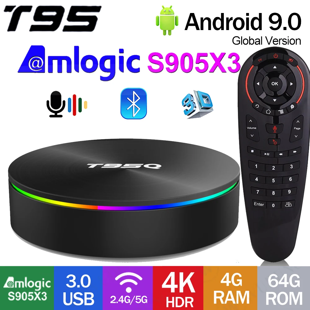 

Приставка Смарт-ТВ Amlogic S905X3, 4 ядра, 2,4/5 ГГц, Android 9,0