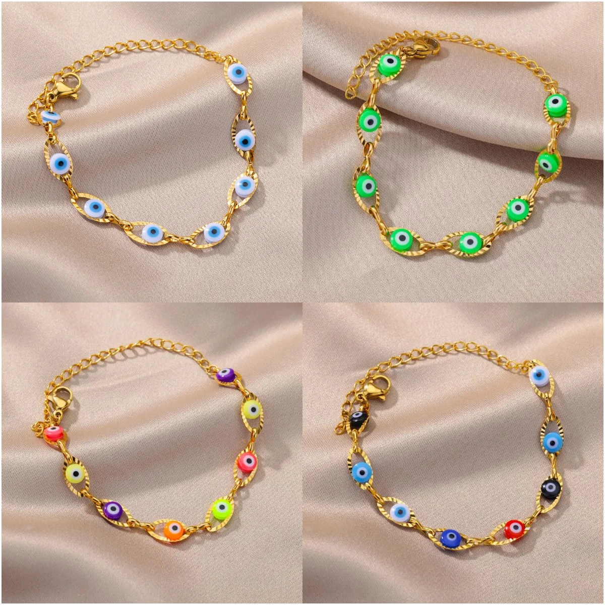 Браслет женский из нержавеющей стали с эмалью сглаза