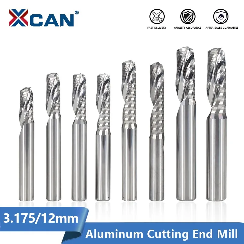 XCAN Carbide Milling Bit Single Flute End Mill 3.175/12mm Shank CNC Router Bit For Aluminum Cutting Spial Milling Cutter