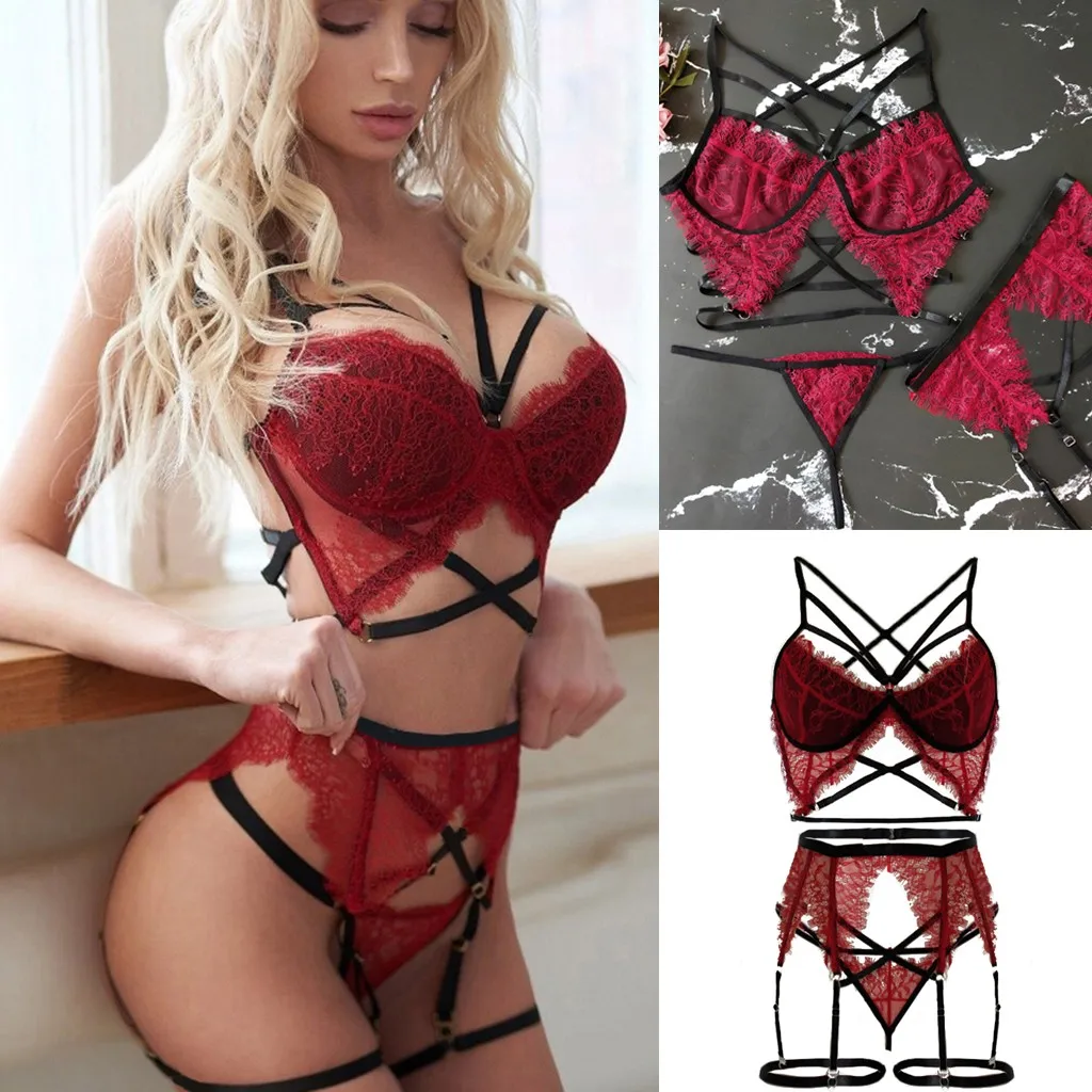 

Sexy women's lace sexy lingerie bundled temptation perspective perspective passion three-point sexy suit clothing