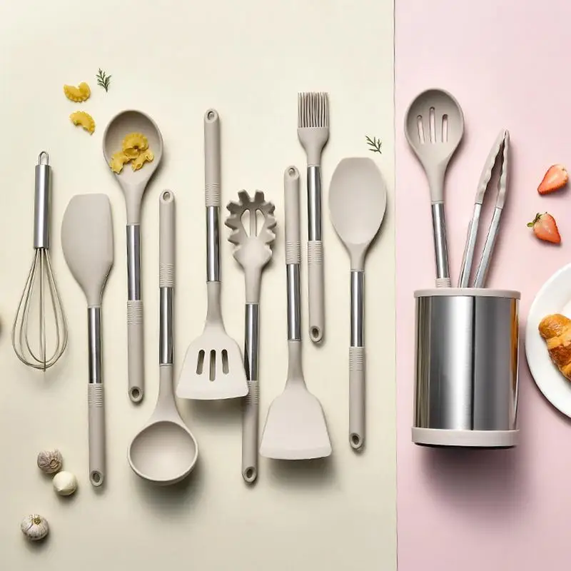 

12 Pcs Kitchen Utensils Set Nonstick Kitchenware Silicone Stainless Steel Spatula Pots Pans Spoon Kit Kitchen Tools For Kitchen