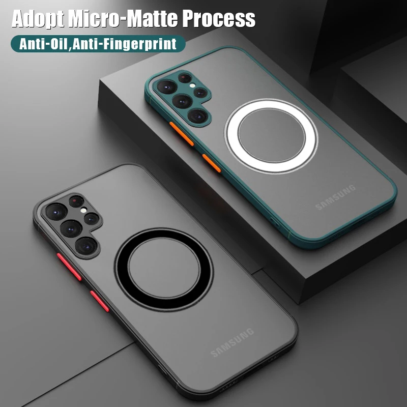 

Luxury Matte Magnetic For Magsafe Wireless Charging Case For Samsung Galaxy S23 S22 S21 Ultra Plus Frosted Shockproof Hard Cover