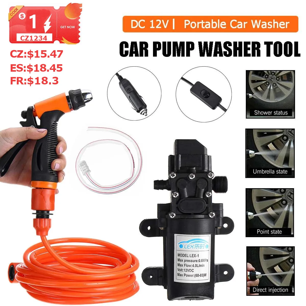 

Car Wash 12V Car Washer Gun Pump High Pressure Cleaner Car Care Portable Washing Machine Electric Cleaning Auto Device