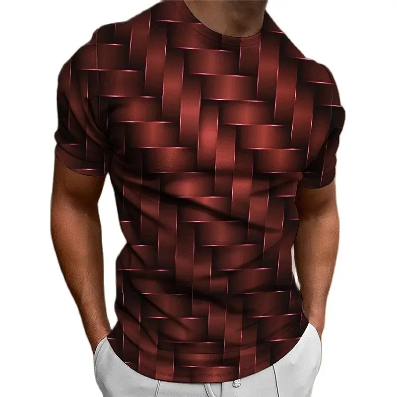 

Summer Men's Fashion Woven Texture 3D Printing Short Sleeved Round Neck Casual Top Large T-shirt Sports Fitness Suit Quick Dryin