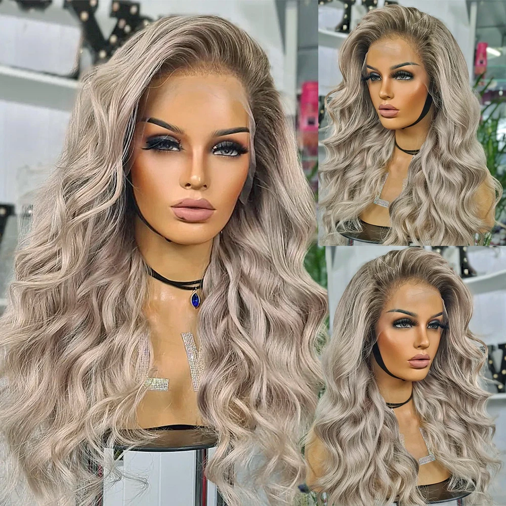 

human hair lace frontal wigs for women Brown ombre Ash grey Blonde Body Wave HD Transparent 360 Full Lace Front Wigs For Women