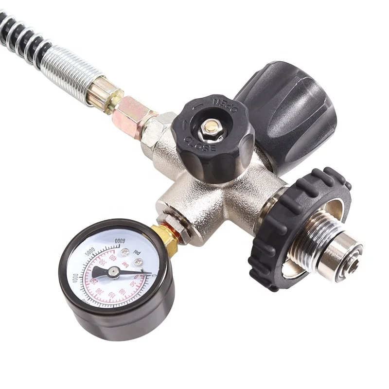 Big diving tank fill station valve 6000Psi Pressure Regulator Fill Station Hose Air Tank G5/8-14 with 7/16-20UNF on off