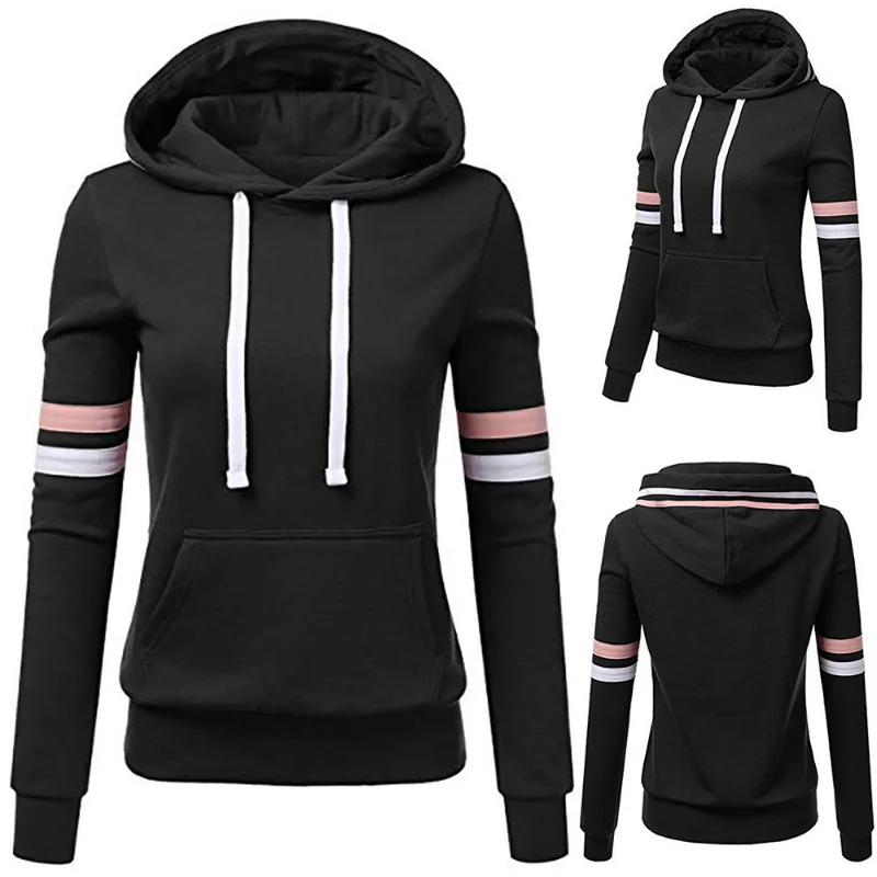 

Women Blouse Ladies Casual Sweatshirt Hoodies Women Stripe Long Sleeve Blouse Hooded Pocket Pullover Tops Shirt Dames Blouses