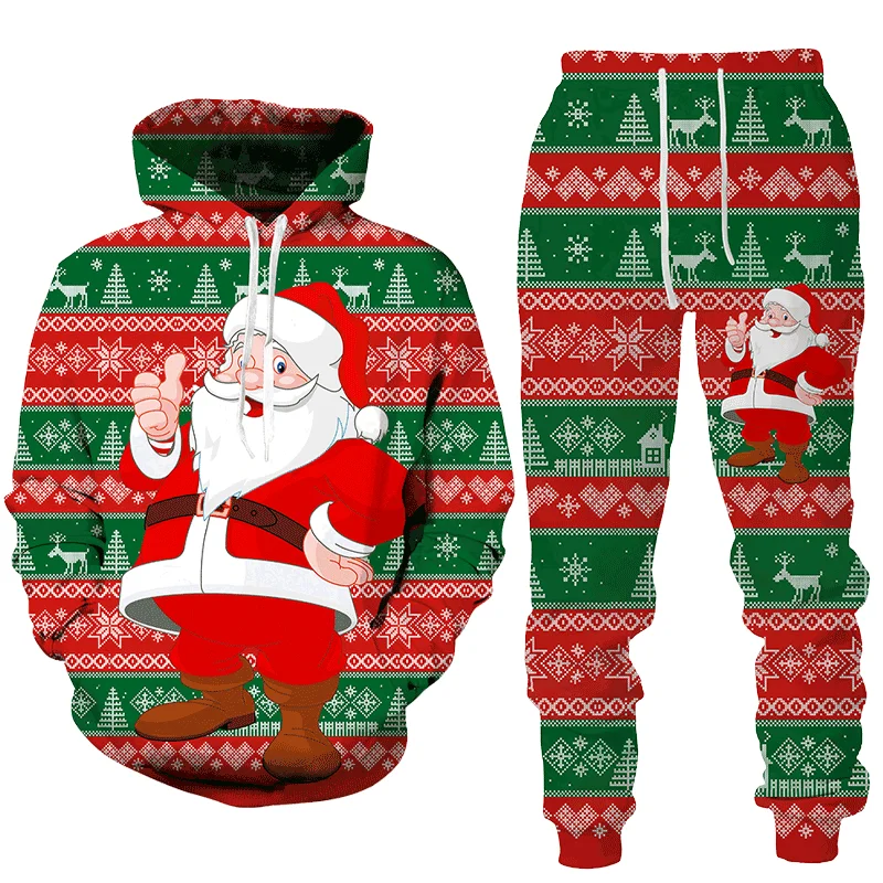 

Santa Claus Printed Hoodie +Pants Suit Autumn and Winter Fashion Men's Women's Hoodies Sweatshirt Sets Funny Christmas Costume