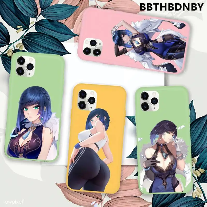 

yelan genshin impact Phone Case Green Candy Color for iPhone 11 12 13 mini pro XS MAX 8 7 6 6S Plus X SE 2020 XR